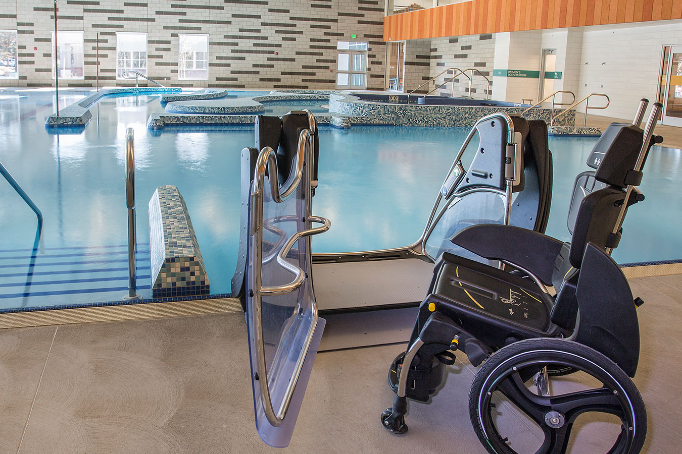 Photo of a wheelchair accessible entry to pool.