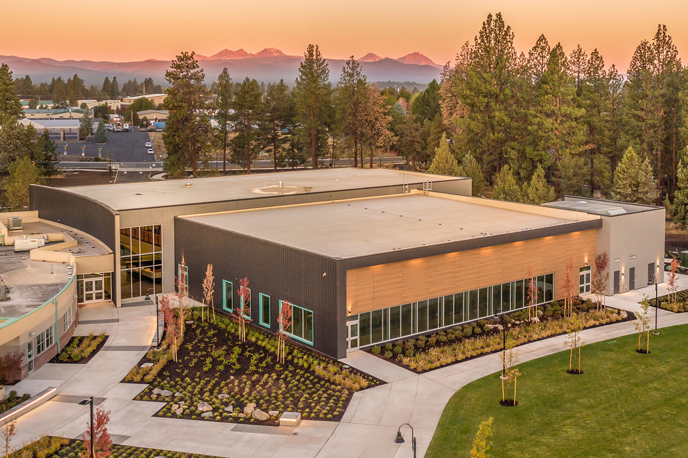 Facility photo of Larkspur just before dusk.