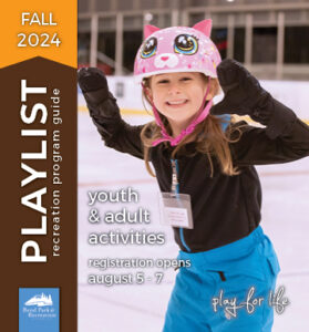 Cover of the Fall 2024 Playlist with young ice skater, smiling with kitty cat helmet