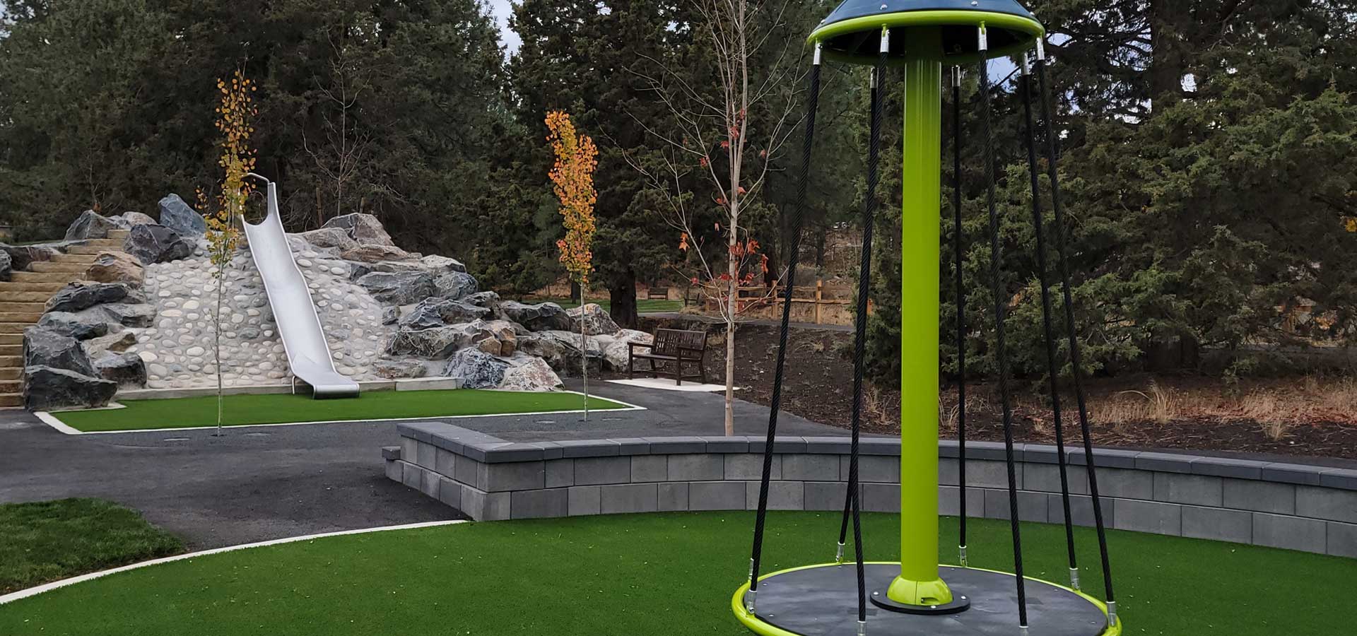 Photograph of the slide and play equipment at Little Fawn Park.