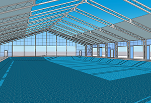 Interior conceptual drawing of pool enclosure structure with roof and walls open